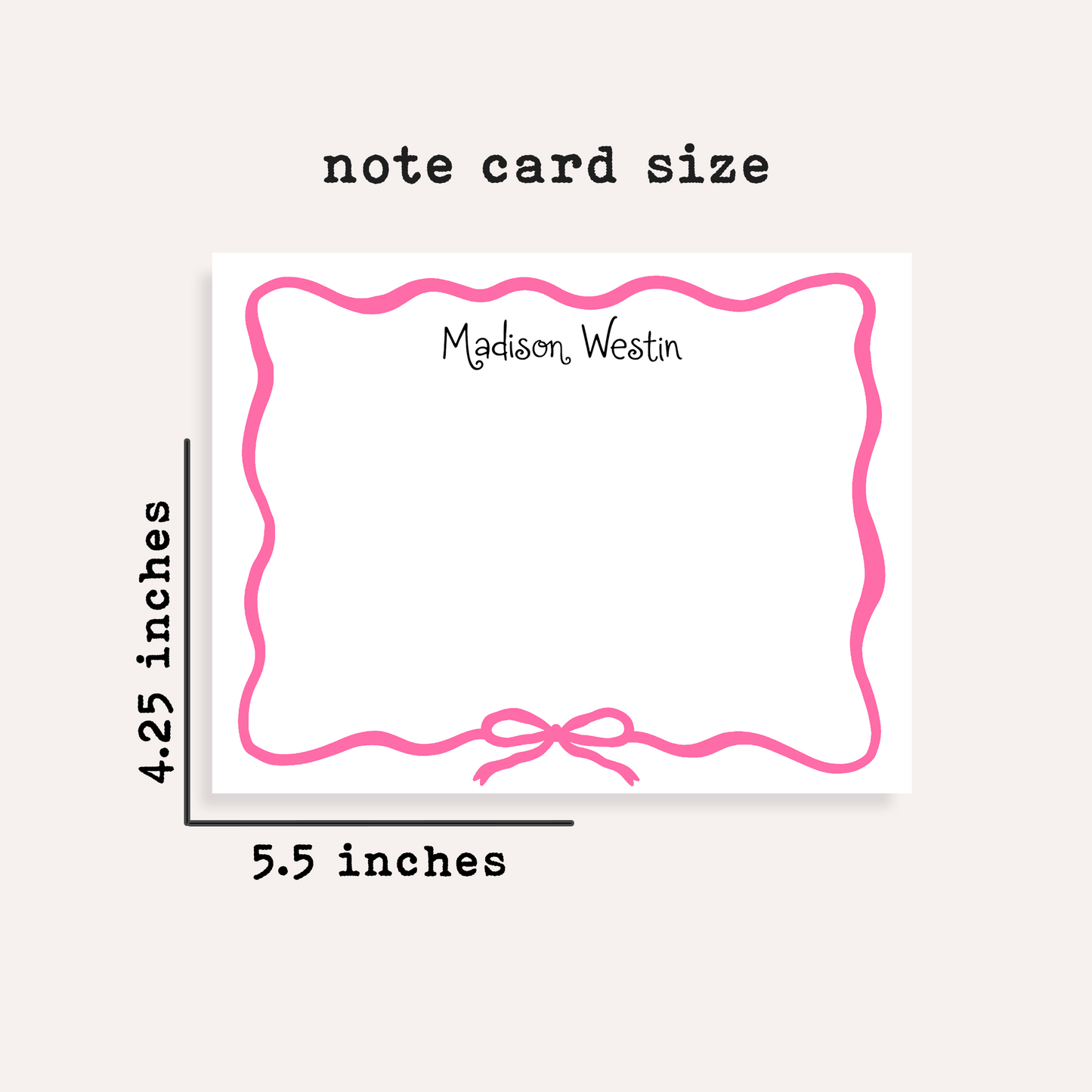 Personalized Bow Stationery • Coquette Bow Notecard Set • Custom Name Note Cards • Girly Thank You Cards • Set of 12 • Kid's Stationery