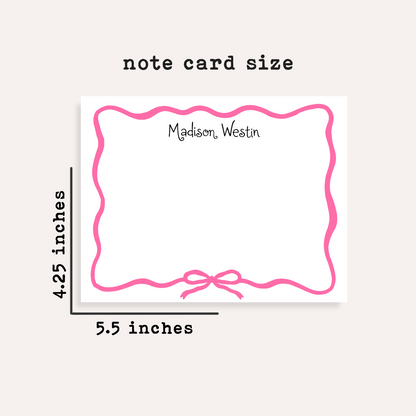 Personalized Bow Stationery • Coquette Bow Notecard Set • Custom Name Note Cards • Girly Thank You Cards • Set of 12 • Kid's Stationery