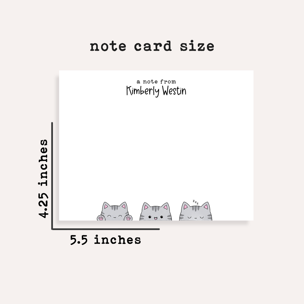 Personalized Gray Tabby Cat Stationery • Cute Grey Cat Notecard Set • Custom Name Note Cards • Cat Thank You Cards • Set of 12