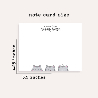 Personalized Gray Tabby Cat Stationery • Cute Grey Cat Notecard Set • Custom Name Note Cards • Cat Thank You Cards • Set of 12