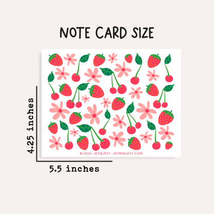 Personalized Cherry Strawberry Stationery Set • Custom Name Flat Notecards • Fruit Thank You Cards • Cute Stationery Gift • Set of 12