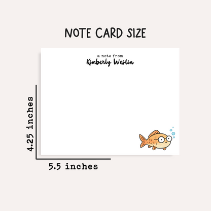 Personalized Fish Bowl Stationery Set • Custom Name Flat Notecards • Cute Goldfish Thank You Cards • Fish Lover Gift • Set of 12