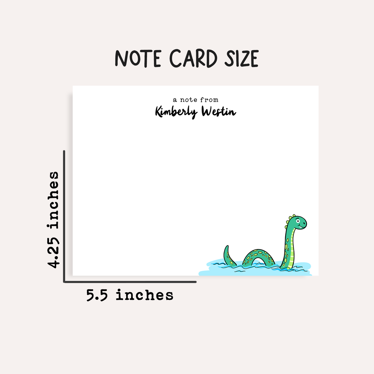 Personalized Loch Ness Notecards • Custom Name Stationery • Cute Nessie Flat Note Cards • Loch Ness Monster Thank You Gift