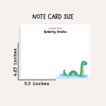 Personalized Loch Ness Notecards • Custom Name Stationery • Cute Nessie Flat Note Cards • Loch Ness Monster Thank You Gift