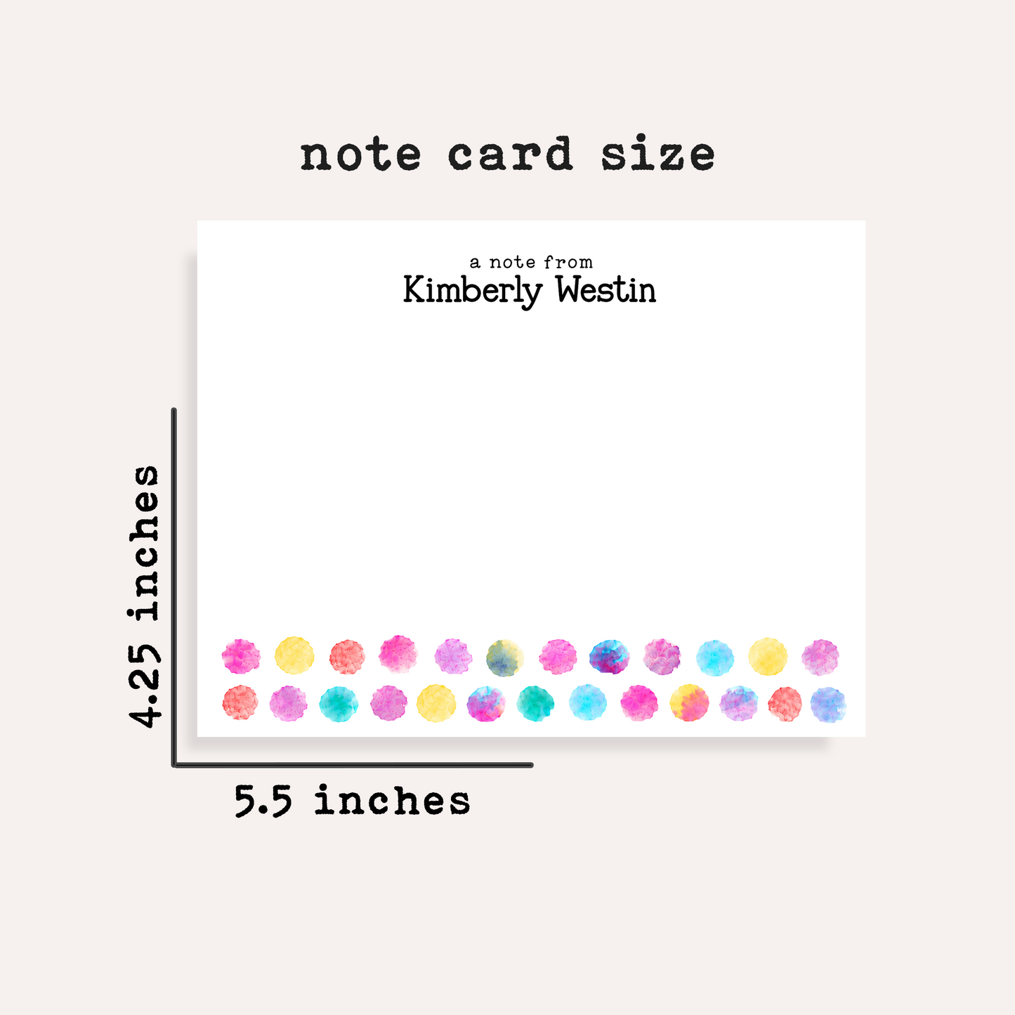 Personalized Watercolor Polka Dot Stationery • Colorful Dot Notecard Set • Custom Name Note Cards • Thank You Cards • Set of 12
