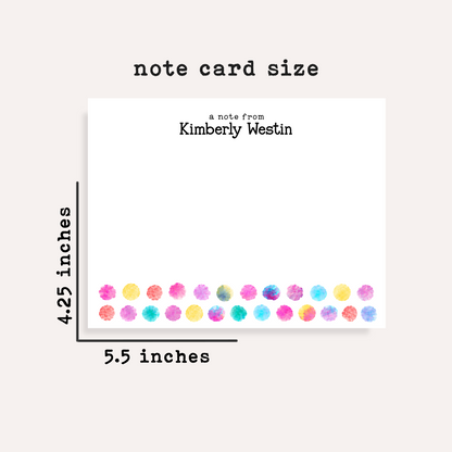 Personalized Watercolor Polka Dot Stationery • Colorful Dot Notecard Set • Custom Name Note Cards • Thank You Cards • Set of 12