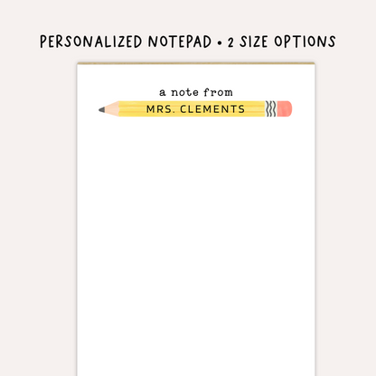 Personalized Teacher Notepad • Custom Pencil Notepad • Cute Teacher Stationery • Teacher Appreciation Gift