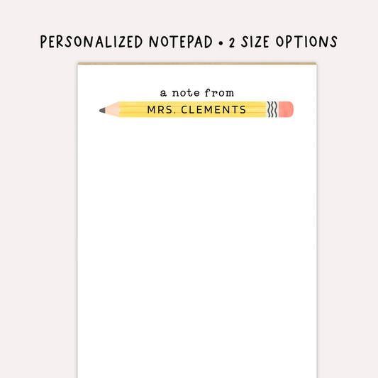 Personalized Teacher Notepad • Custom Pencil Notepad • Cute Teacher Stationery • Teacher Appreciation Gift