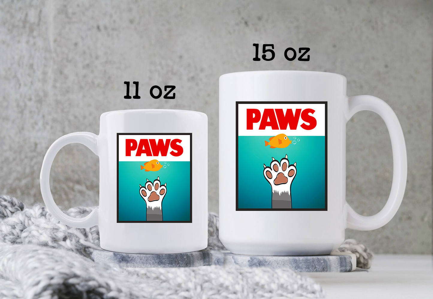 PAWS Mug JAWS Movie Parody Coffee Cup Classic 80s Movie