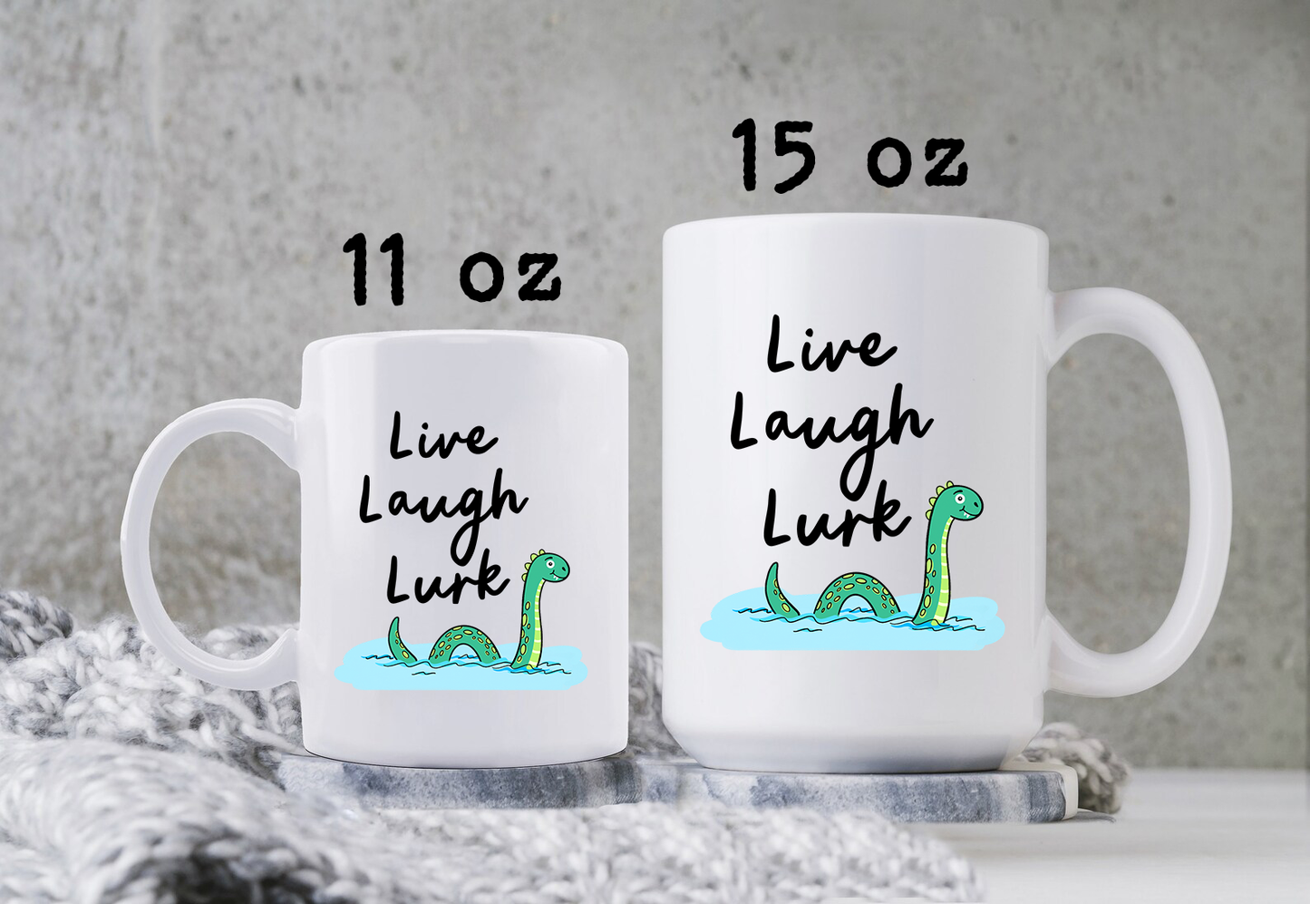 Live Laugh Lurk Mug • Funny Loch Ness Monster Coffee Cup • Nessie Cryptid Mug • Mythical Creature Gift