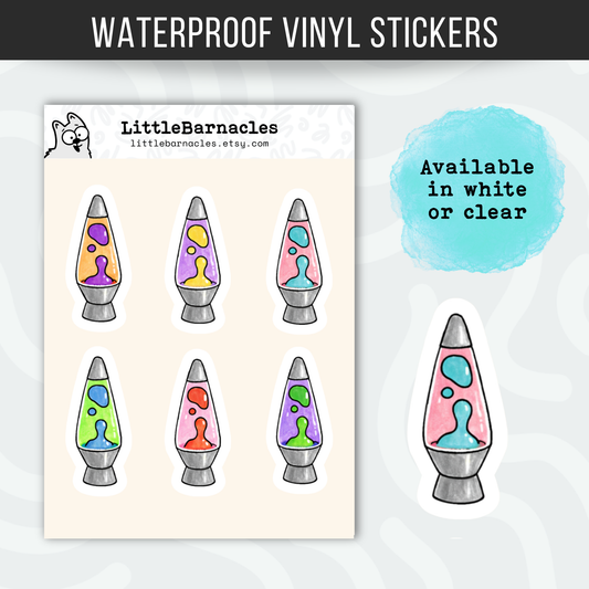 Lava Lamp Sticker Sheet • Waterproof Vinyl Retro Stickers • Groovy 70s Aesthetic Decals • Vintage Funky Stickers • Laptop Water Bottle