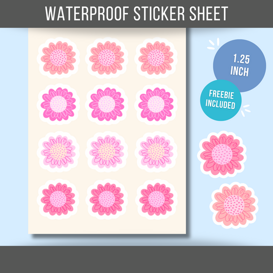 Pink Flower Sticker Sheet Waterproof Vinyl Mini Stickers Cute Small Flower Sticker Floral Water Bottle Planner Sticker Teacher Gift