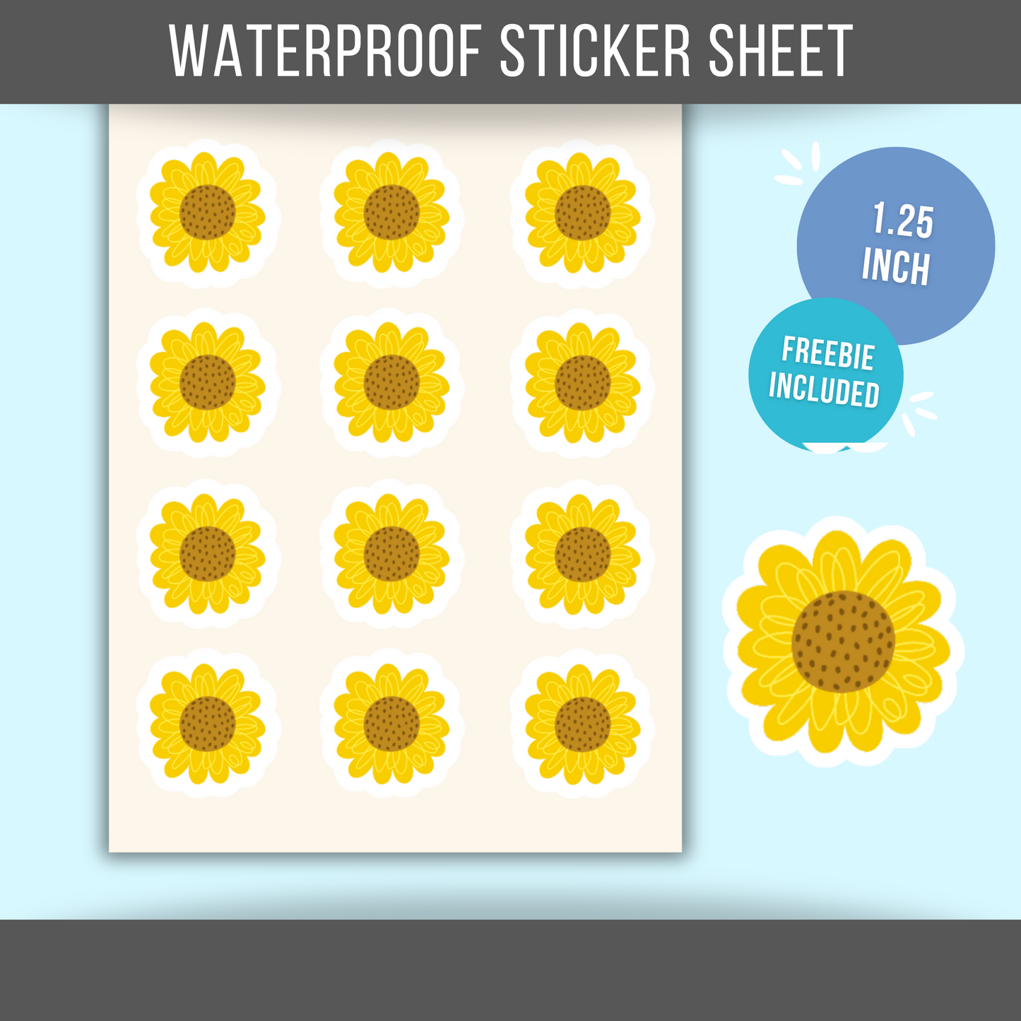 Sunflower Sticker Sheet Waterproof Vinyl Mini Stickers Cute Small Flower Sticker Spring Floral Water Bottle Planner Sticker Teacher Gift