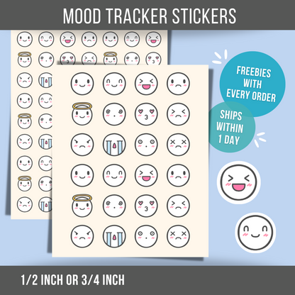 Mood Tracker Planner Sticker • Mood Journal Emoji Stickers • Mental Health Self Care • Therapy Planner Label • Mini Mood Stickers