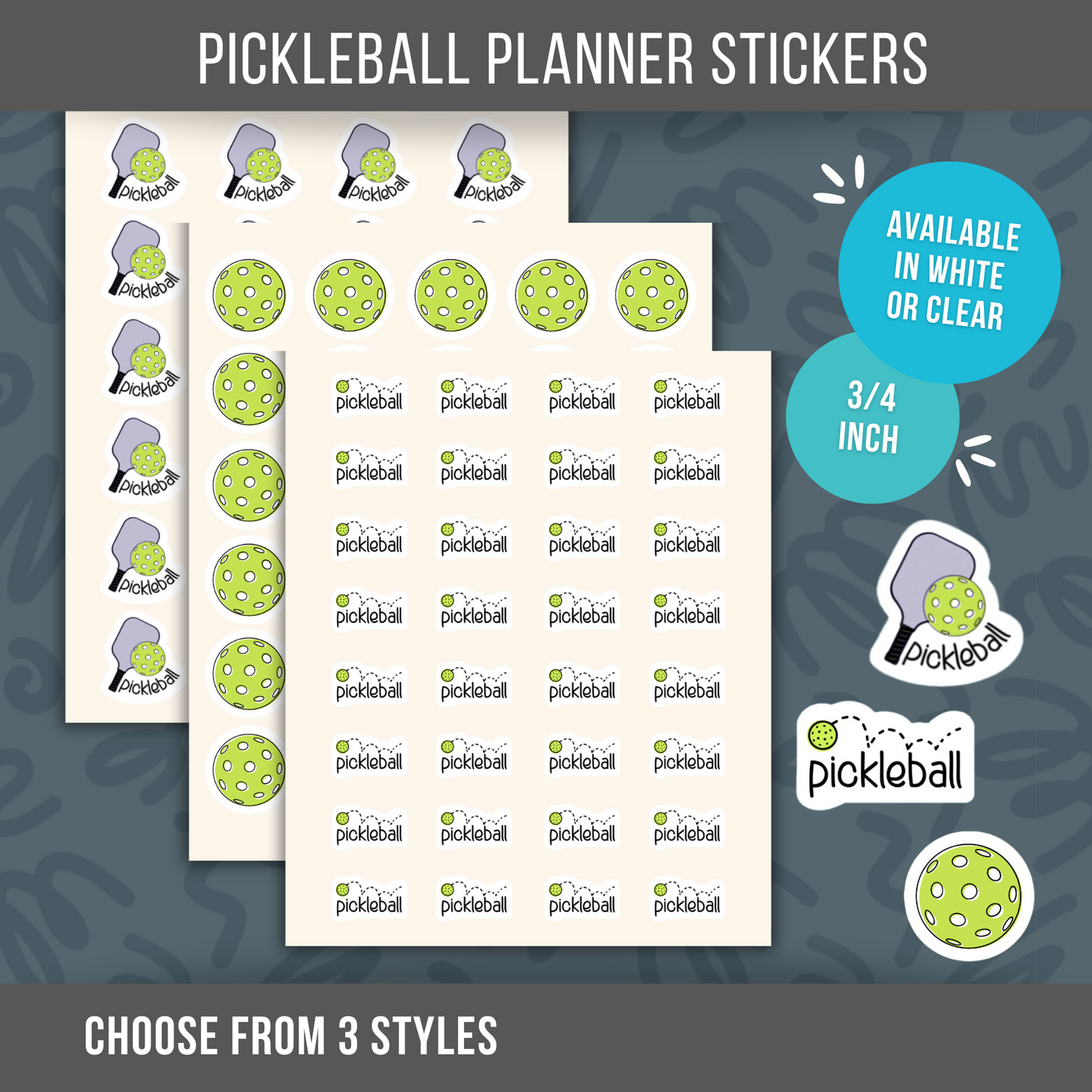 Mini Pickleball Planner Sticker 3/4” Sticker Pickleball Icon Calendar Sticker