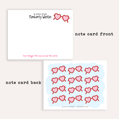 Personalized Heart Glasses Stationery Set • Custom Name Flat Notecards • Cute Thank You Cards • Trendy Stationery Gift • Set of 12