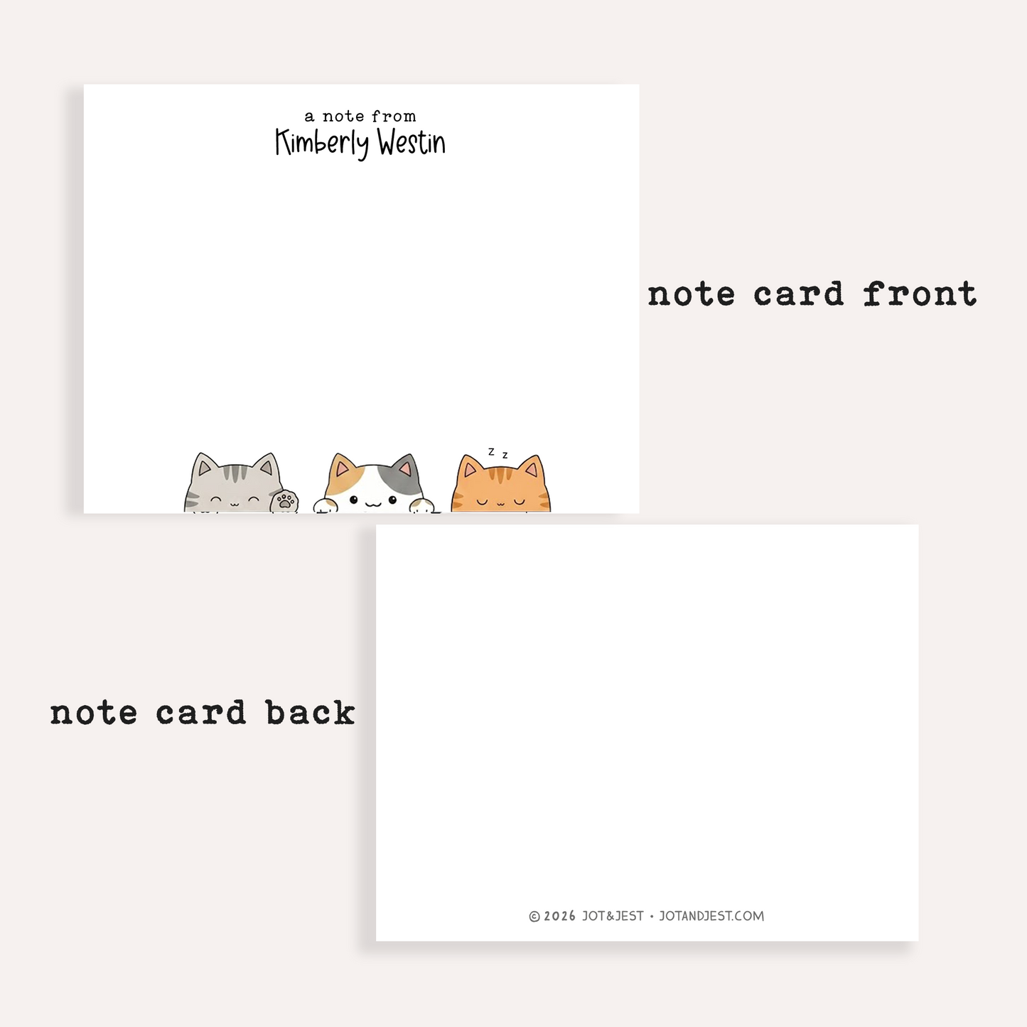 Personalized Cat Stationery Set • Custom Name Flat Notecards • Cute Cat Thank You Cards • Cat Lover Gift • Set of 12