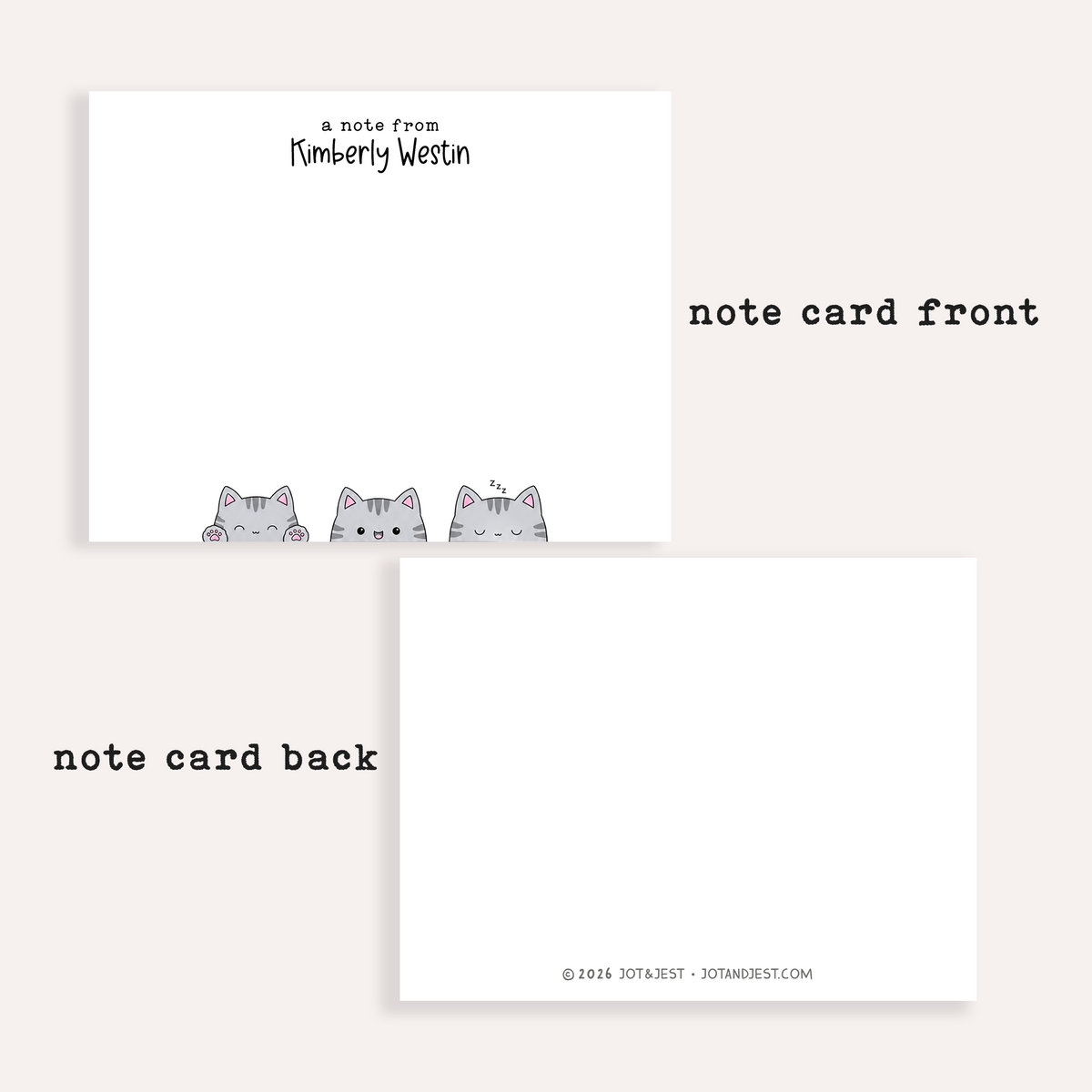 Personalized Gray Tabby Cat Stationery • Cute Grey Cat Notecard Set • Custom Name Note Cards • Cat Thank You Cards • Set of 12