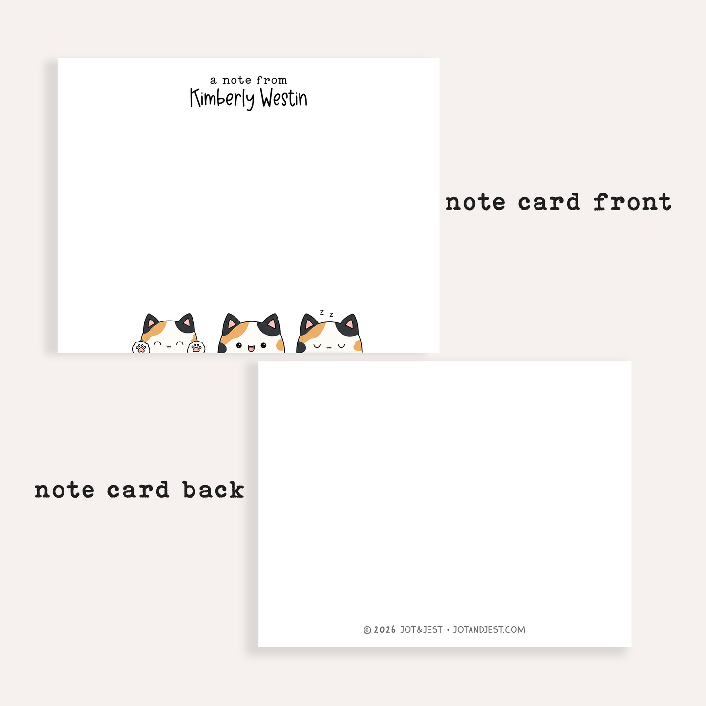 Personalized Calico Cat Stationery • Cute Calico Cat Notecard Set • Custom Name Note Cards • Cat Thank You Cards • Set of 12