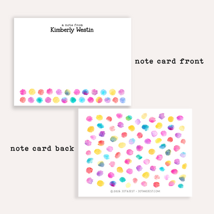 Personalized Watercolor Polka Dot Stationery • Colorful Dot Notecard Set • Custom Name Note Cards • Thank You Cards • Set of 12