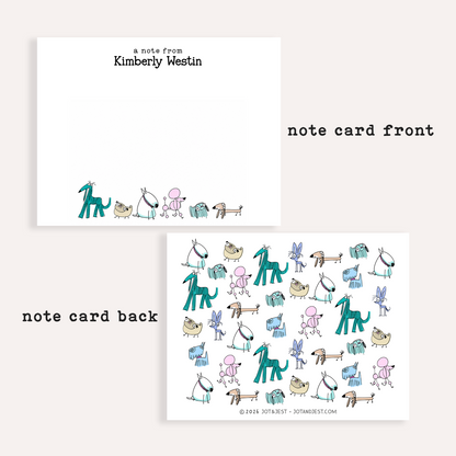 Personalized Dog Stationery Set • Custom Name Flat Notecards • Cute Cartoon Dog Thank You Cards • Dog Lover Gift • Set of 12
