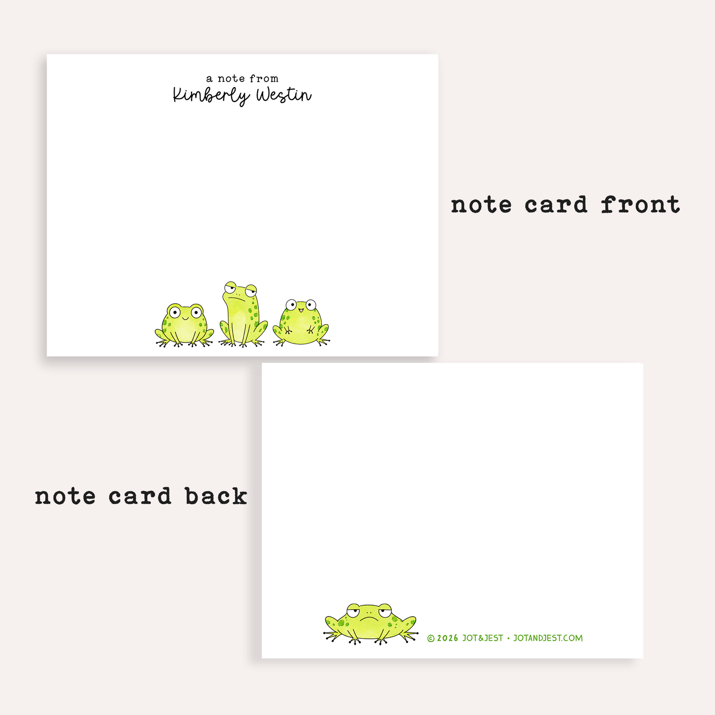 Personalized Cartoon Frog Stationery • Cute Frog Notecard Set • Custom Name Note Cards • Kids Thank You Notes • Set of 12