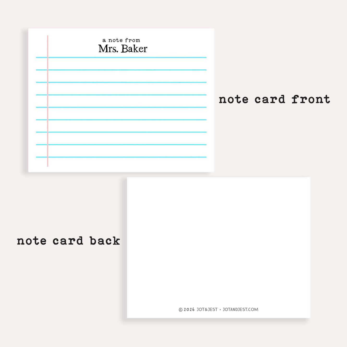 Personalized Teacher Stationery • Loose Leaf Notecard Set • Custom Name Note Cards • Teacher Thank You Cards • Classroom Gift • Set of 12