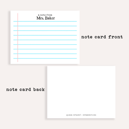 Personalized Teacher Stationery • Loose Leaf Notecard Set • Custom Name Note Cards • Teacher Thank You Cards • Classroom Gift • Set of 12