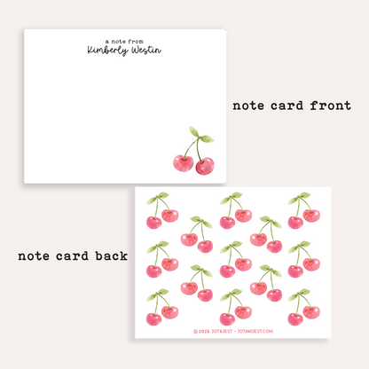 Personalized Cherry Stationery Set • Custom Name Flat Notecards • Cute Cherry Thank You Cards • Custom Stationery Gift • Set of 12