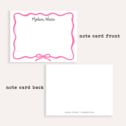 Personalized Bow Stationery • Coquette Bow Notecard Set • Custom Name Note Cards • Girly Thank You Cards • Set of 12 • Kid's Stationery