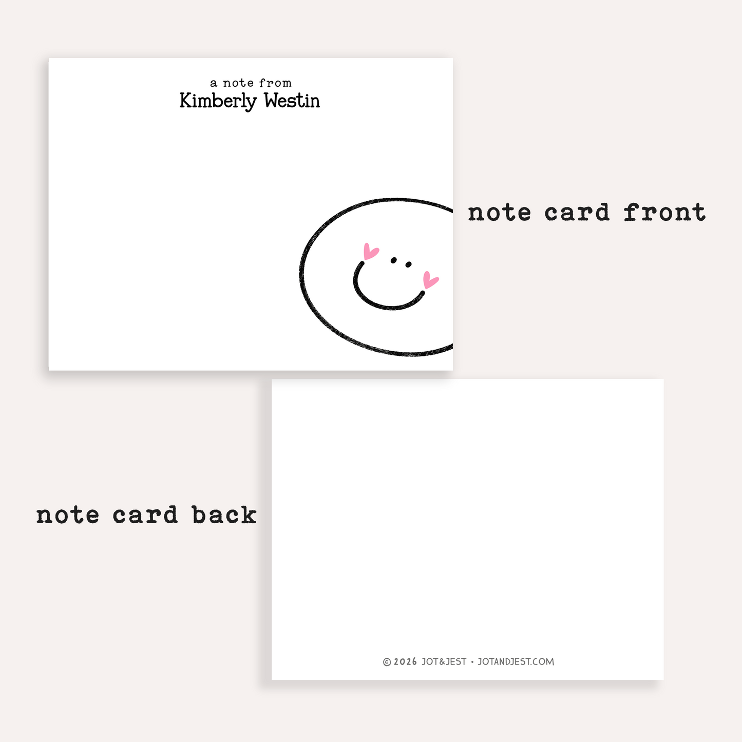 Personalized Smiley Face Stationery • Happy Face Notecard Set • Custom Name Note Cards • Thank You Cards • Cute Minimal Set of 12