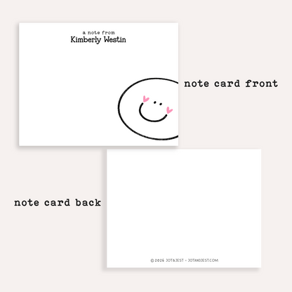 Personalized Smiley Face Stationery • Happy Face Notecard Set • Custom Name Note Cards • Thank You Cards • Cute Minimal Set of 12