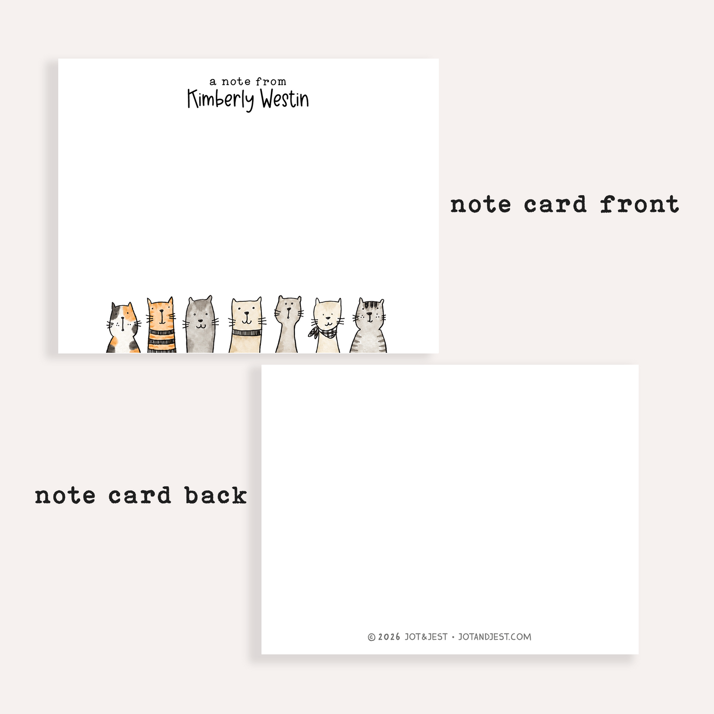 Personalized Cat Stationery Set • Custom Name Flat Notecards • Minimalist Cat Thank You Cards • Cat Lover Gift • Set of 12