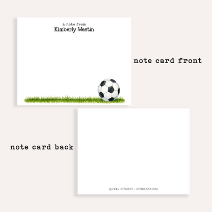 Personalized Soccer Stationery • Soccer Notecard Set • Custom Name Note Cards • Soccer Thank You Cards • Set of 12