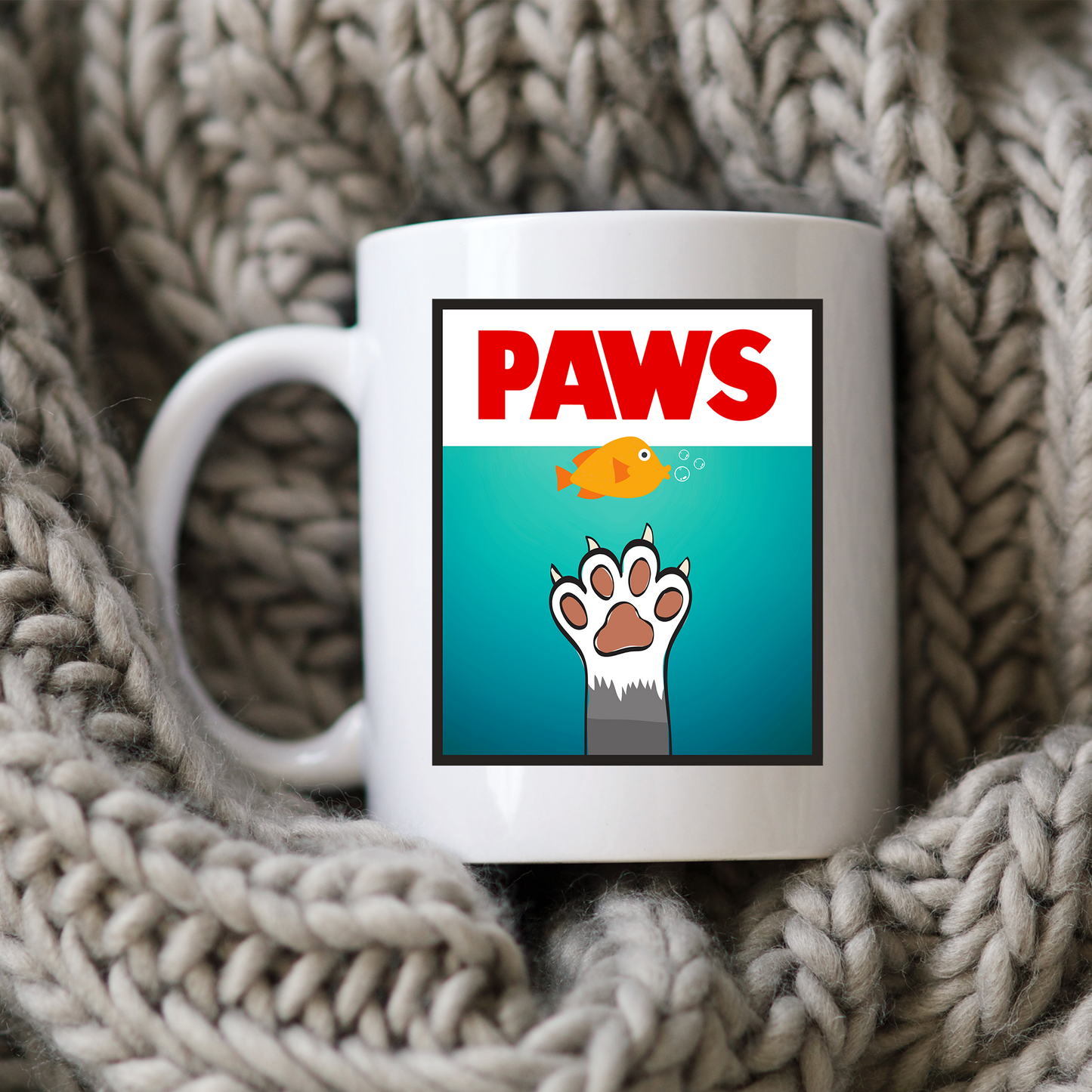 PAWS Mug JAWS Movie Parody Coffee Cup Classic 80s Movie