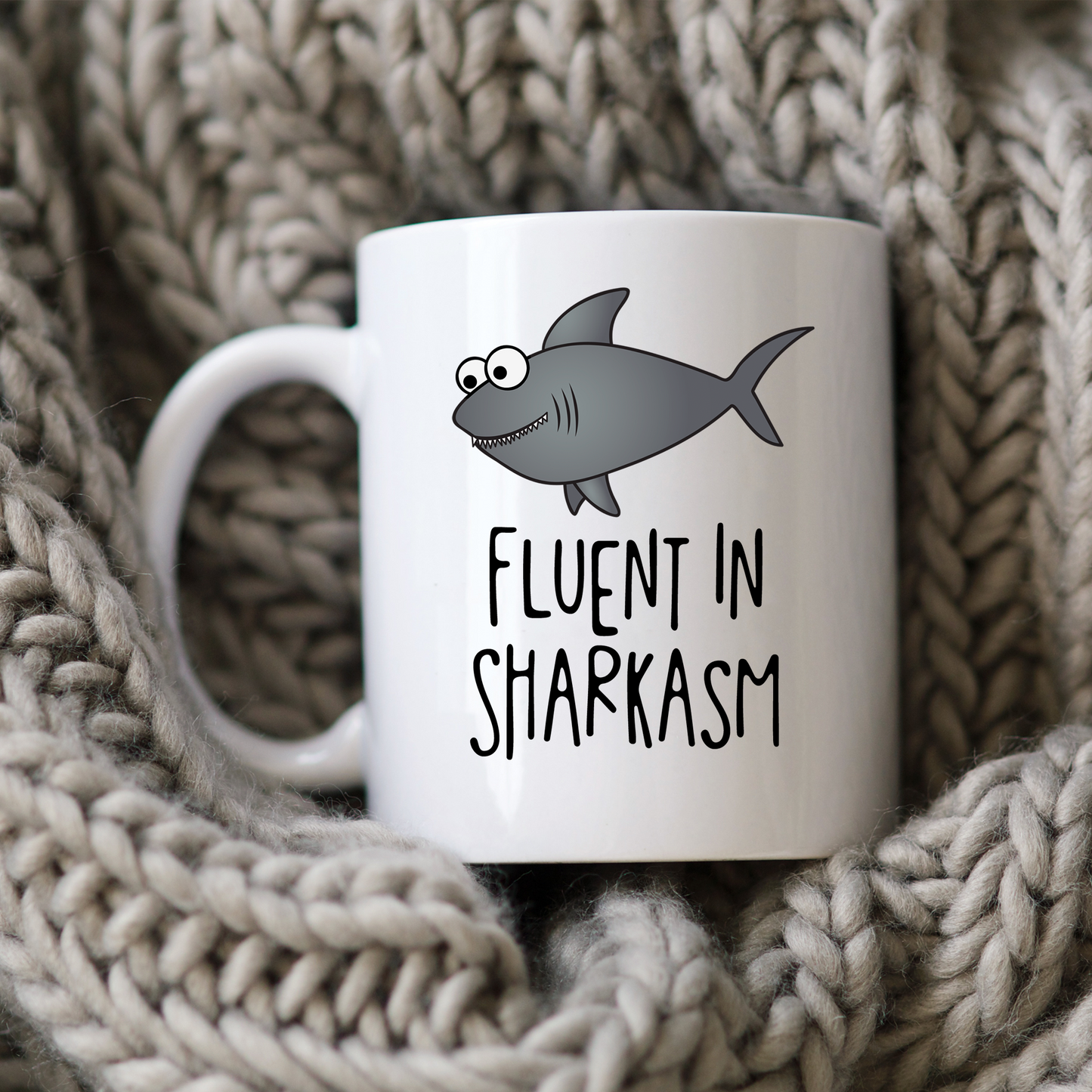 Fluent in Sharkasm Mug Shark Funny Sarcastic Coffee Cup