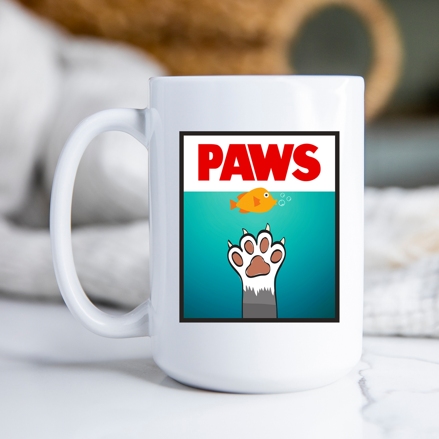 PAWS Mug JAWS Movie Parody Coffee Cup Classic 80s Movie