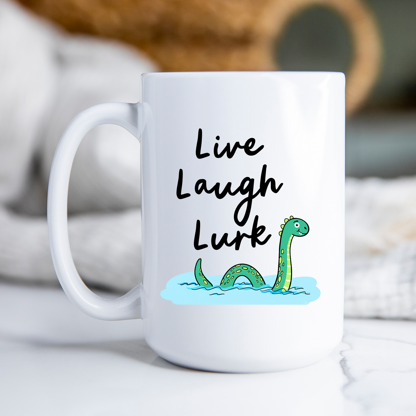 Live Laugh Lurk Mug • Funny Loch Ness Monster Coffee Cup • Nessie Cryptid Mug • Mythical Creature Gift