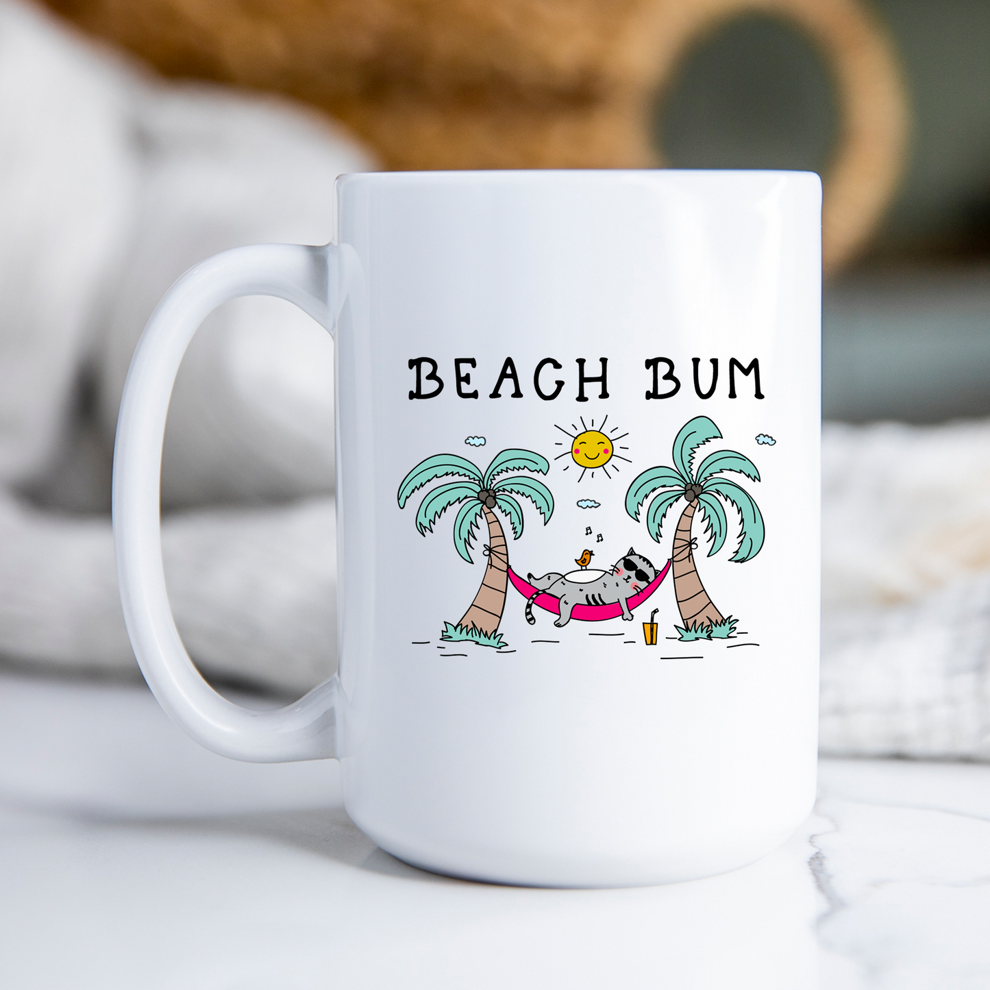 Beach Bum Cat Mug Funny Cat Coffee Cup