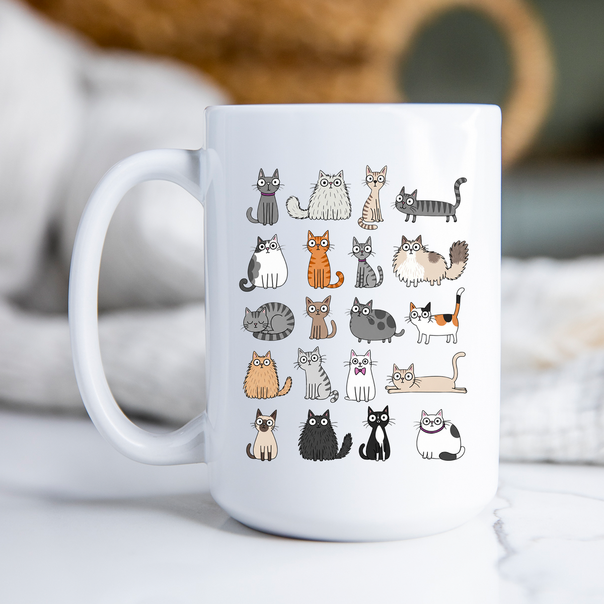 Whimsical Cat Mug • Cute Cat Coffee Cup • Funny Cat Lover Gift • Cat Mom Mug • Adorable Cartoon Kitty Cup • Pet Lover Gift