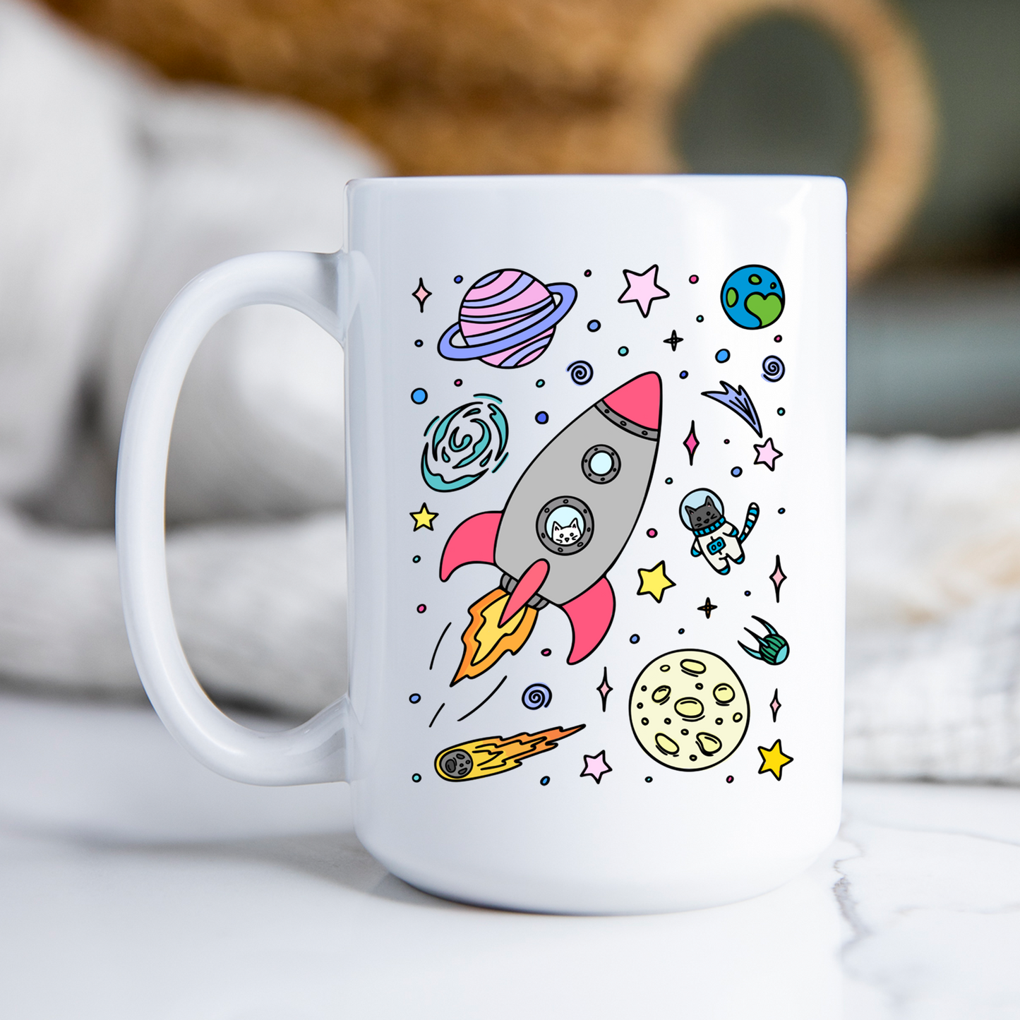 Space Cats Mug Cat Lover Gift Funny Cat Coffee Cup for Cat Moms Astronaut Cat Gift Cat Owner