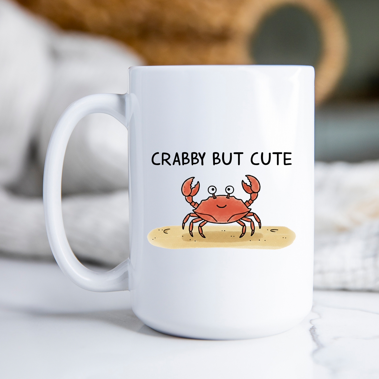 Funny Crabby But Cute Mug • Cartoon Crab Coffee Cup • Cute Beach Mug • Summer Coastal Gift • Crab Lover Drinkware