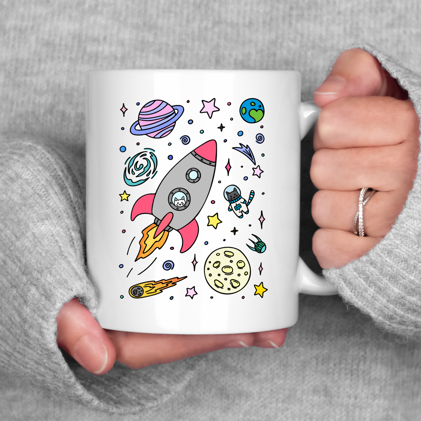 Space Cats Mug Cat Lover Gift Funny Cat Coffee Cup for Cat Moms Astronaut Cat Gift Cat Owner