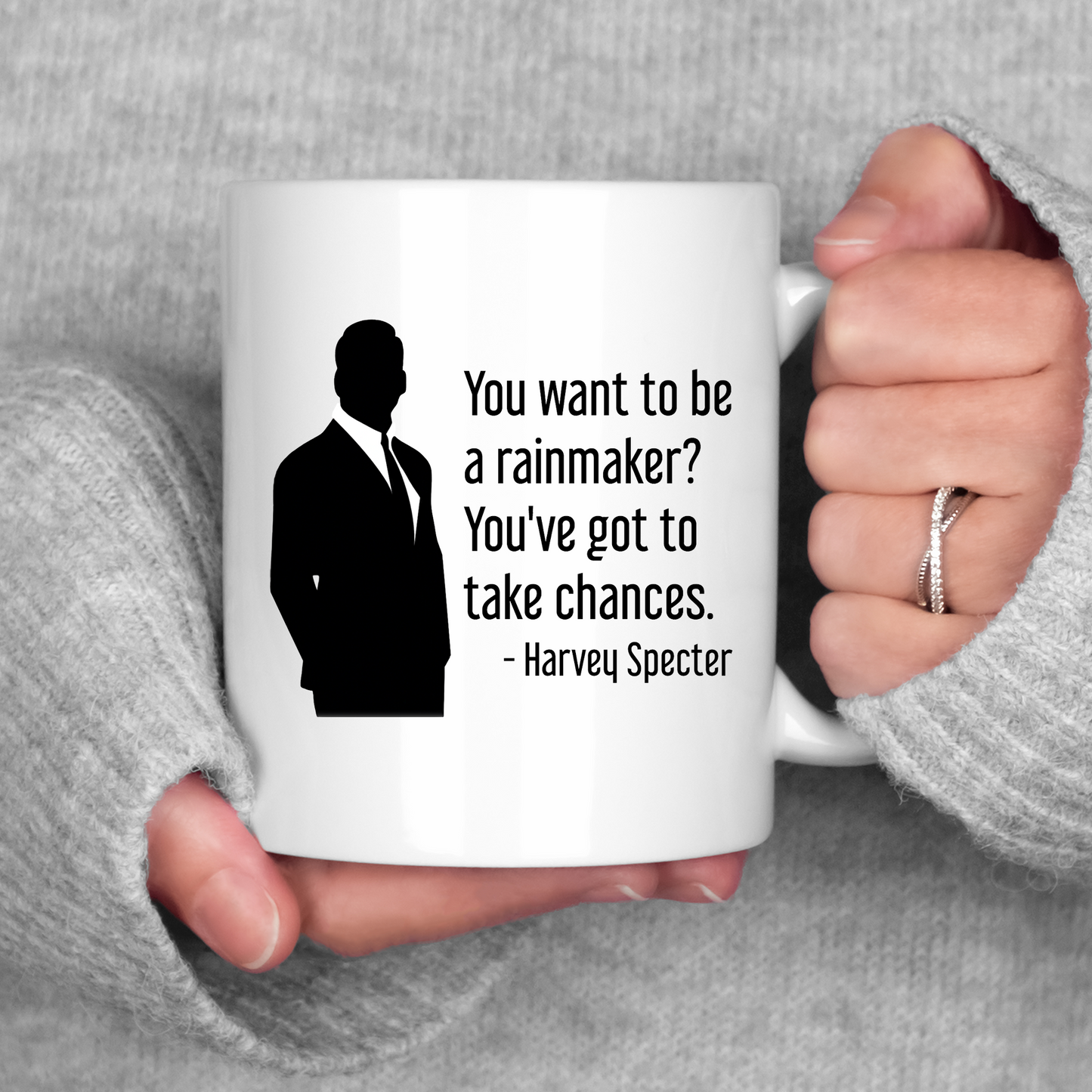 Harvey Specter Mug Suits TV Show You Want To Be A Rainmaker Silhouette Coffee Cup