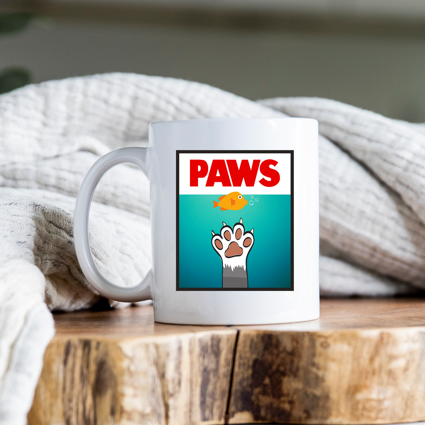 PAWS Mug JAWS Movie Parody Coffee Cup Classic 80s Movie