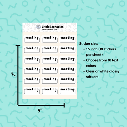 Meeting Planner Sticker • 1.5 Inch Quarter Box • Text Color Options • Appointment Reminder Label • Calendar Planner Sticker