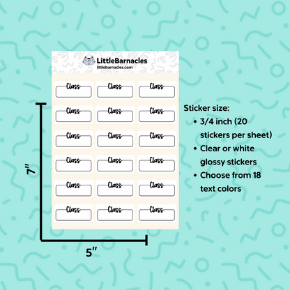 Class Planner Sticker • 1.5 Inch Quarter Box • School Reminder Label • Calendar Planner Sticker • Text Color Options