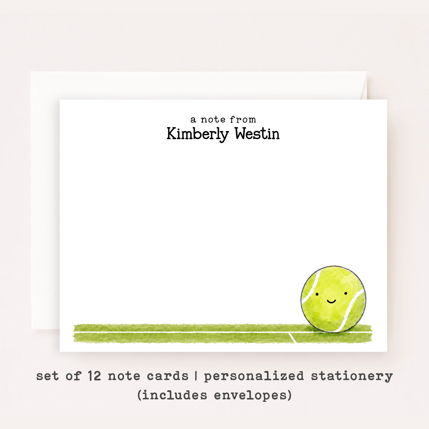 Personalized Tennis Ball Stationery • Custom Tennis Notecard Set • Custom Name Note Cards • Tennis Thank You Cards • Gift Set of 12
