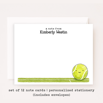 Personalized Tennis Ball Stationery • Custom Tennis Notecard Set • Custom Name Note Cards • Tennis Thank You Cards • Gift Set of 12