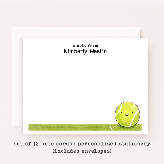 Personalized Tennis Ball Stationery • Custom Tennis Notecard Set • Custom Name Note Cards • Tennis Thank You Cards • Gift Set of 12